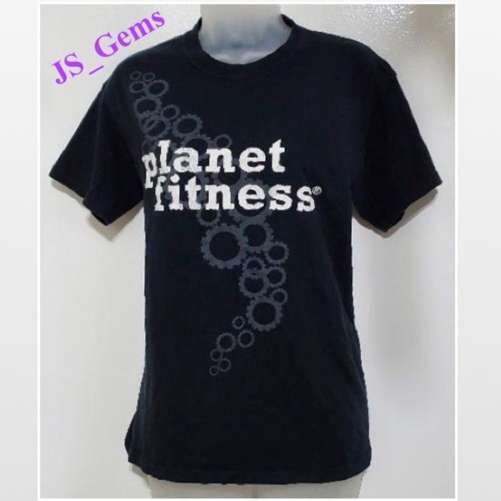 T-shirt Womens Medium Black Planet Fitness Grey Logo Crew Neck Top
